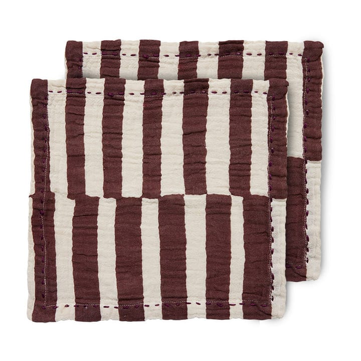Striped bomuldsservietter 30x30 cm 2-pak - Burgundy - HKliving
