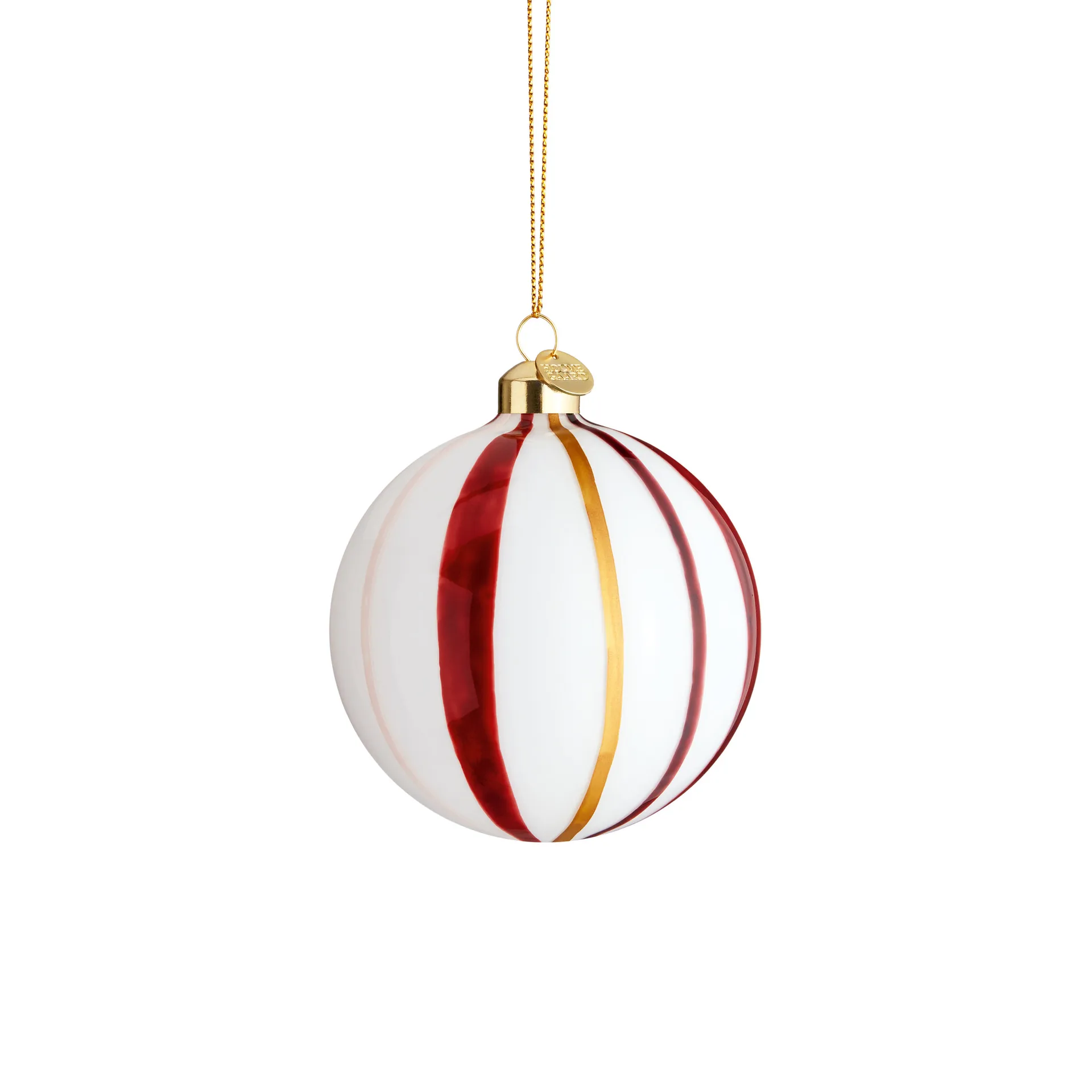 Souvenir julekugle stribet Ø8 cm, Rød Holmegaard
