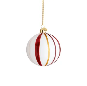 Souvenir julekugle stribet Ø8 cm - Rød - Holmegaard