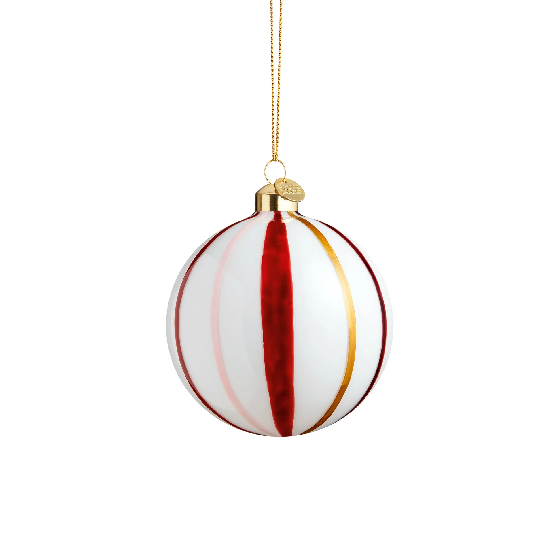 Souvenir julekugle stribet Ø8 cm, Rød Holmegaard