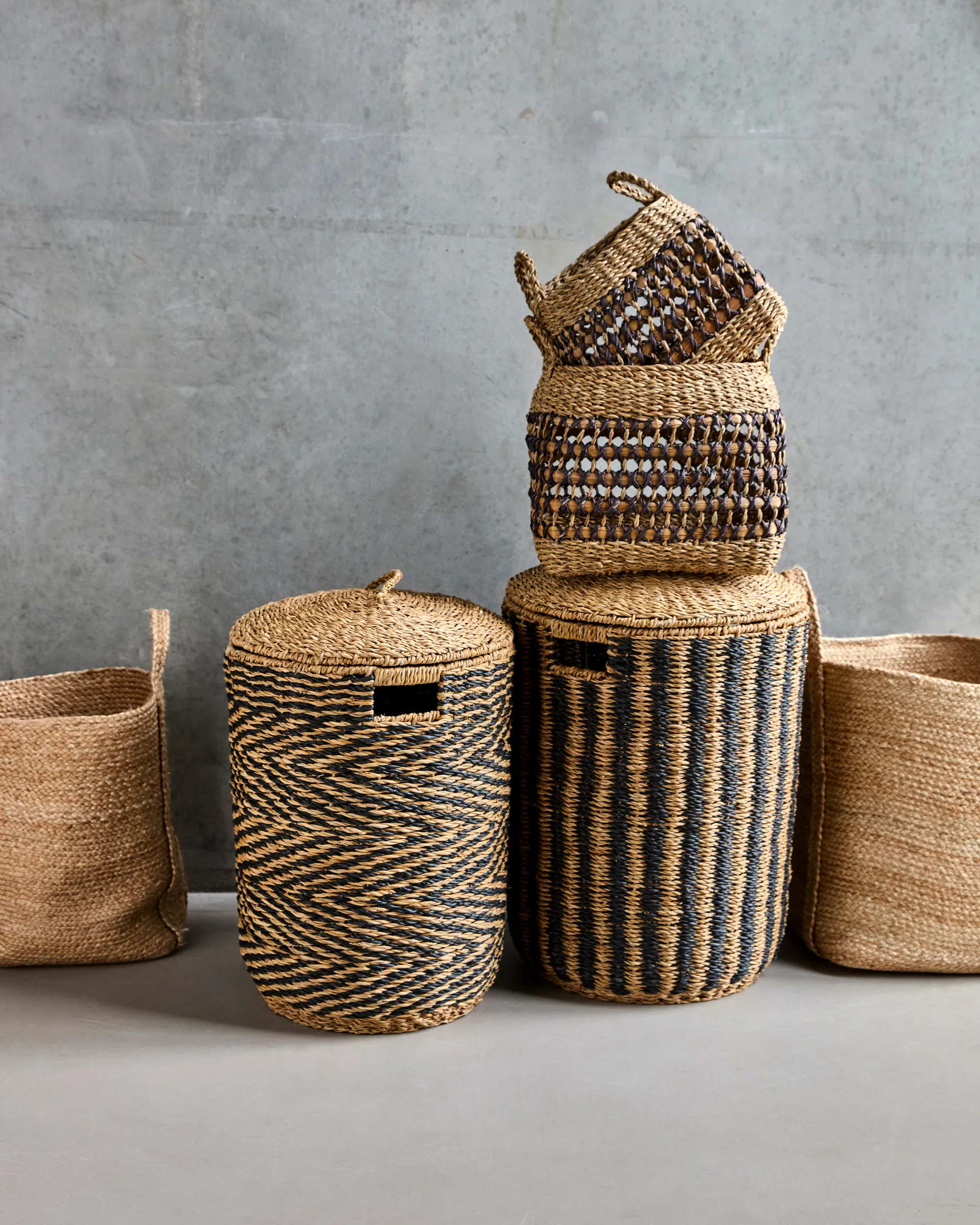 Cesto vasketøjskurv 2 dele, Natur-sort House Doctor