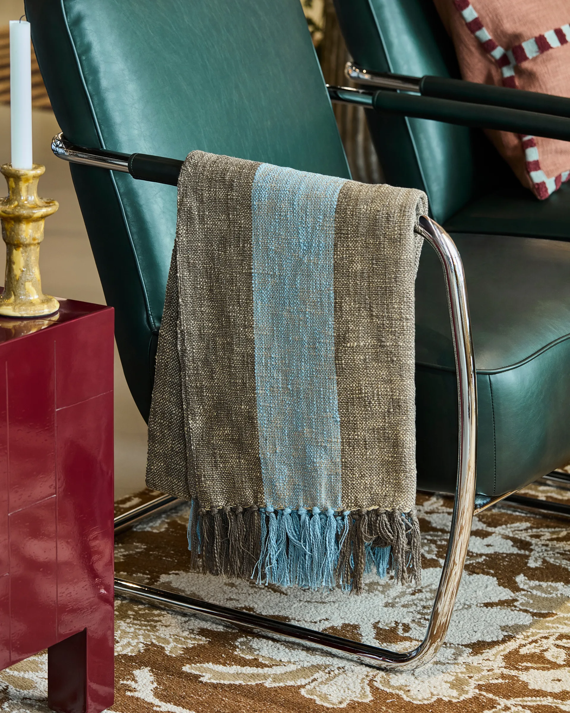 Ponra plaid 130x180 cm, Brun-lyseblå House Doctor