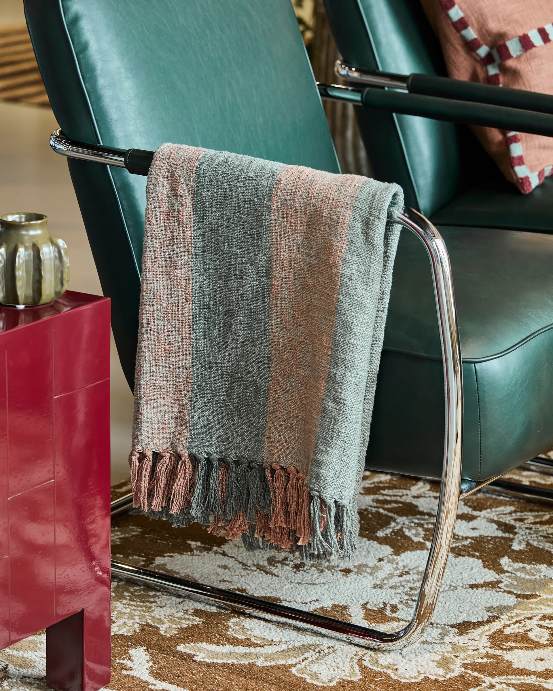 Ponra plaid 130x180 cm, Khaki-Brænd rød House Doctor