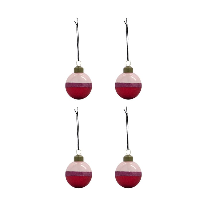 Stripe julekugle Ø8 cm 4-pak - Rosa-rød - House Doctor