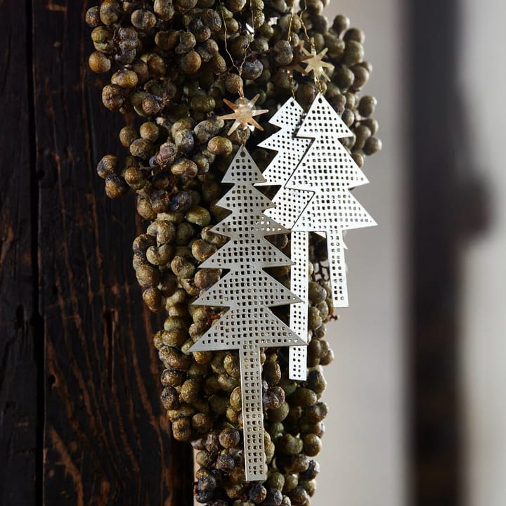 Tree with Star juleophæng perforeret 3-pak, Antik sølv House Doctor
