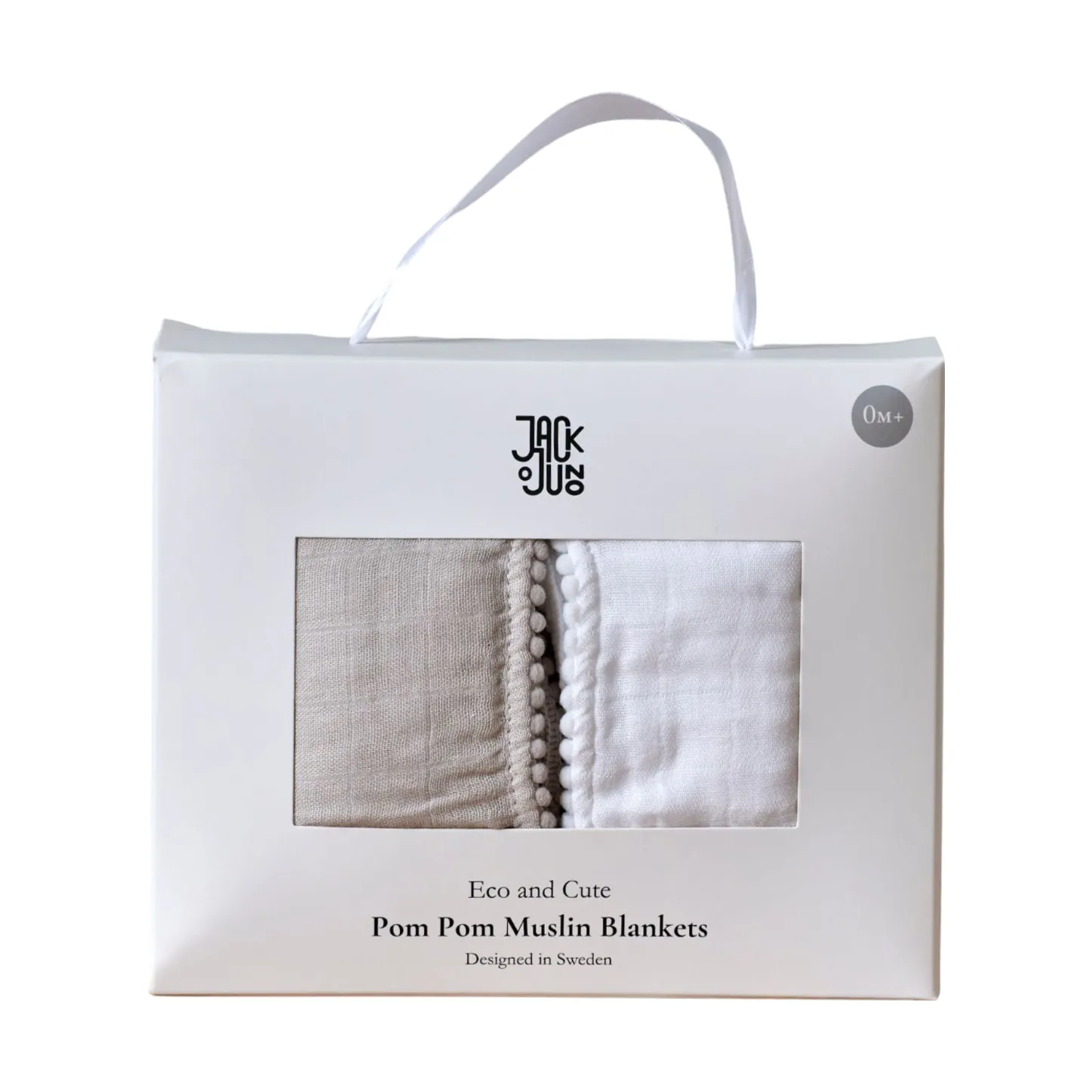 Pom Pom musselintæppe 120x120 cm 2-pak, Pearl & Dusty gray Jack o Juno