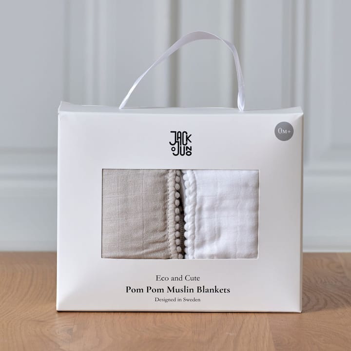 Pom Pom musselintæppe 120x120 cm 2-pak, Pearl & Dusty gray Jack o Juno