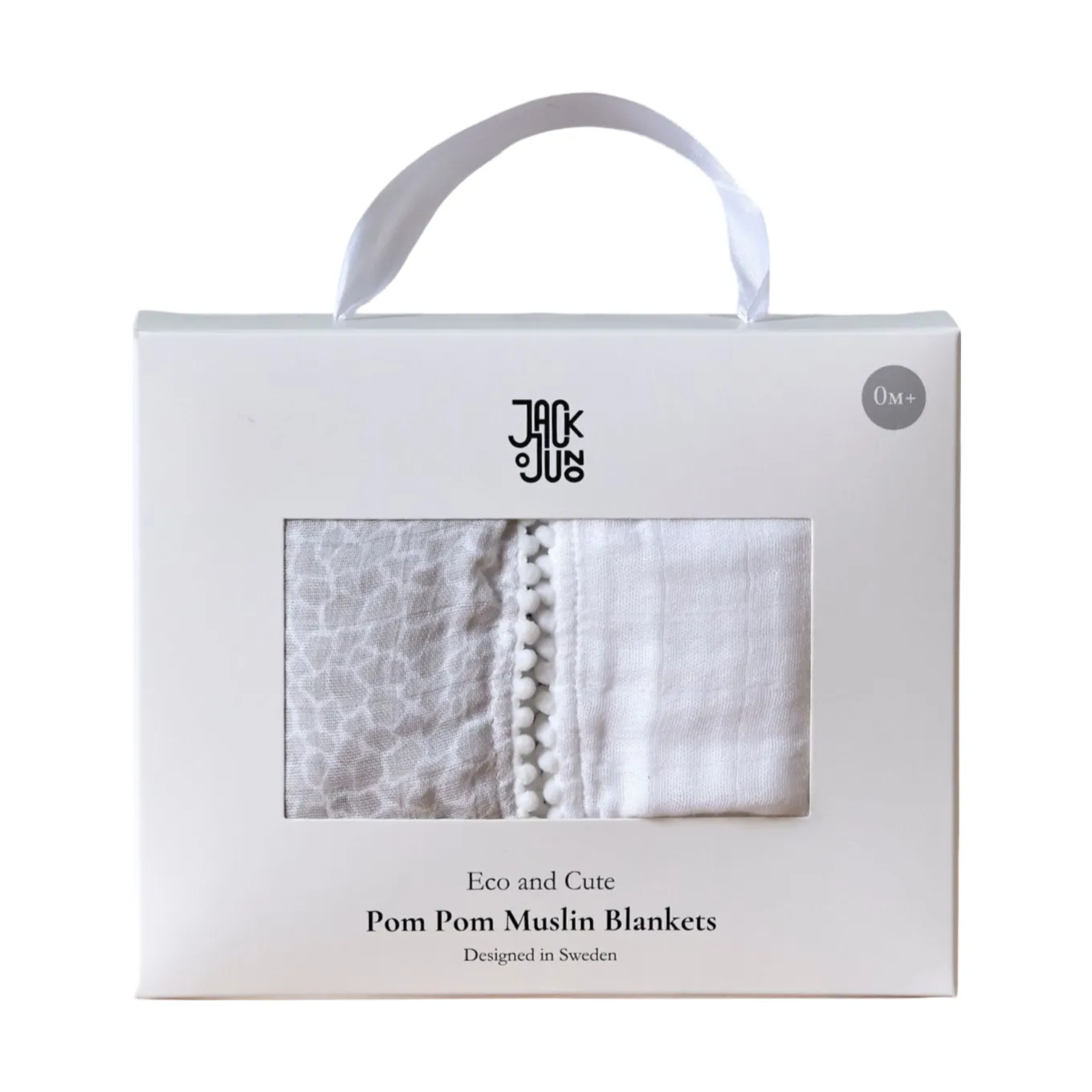 Pom Pom musselintæppe 120x120 cm 2-pak, Pearl & Giraffe gray Jack o Juno