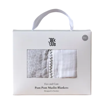 Pom Pom musselintæppe 120x120 cm 2-pak - Pearl & Giraffe gray - Jack o Juno