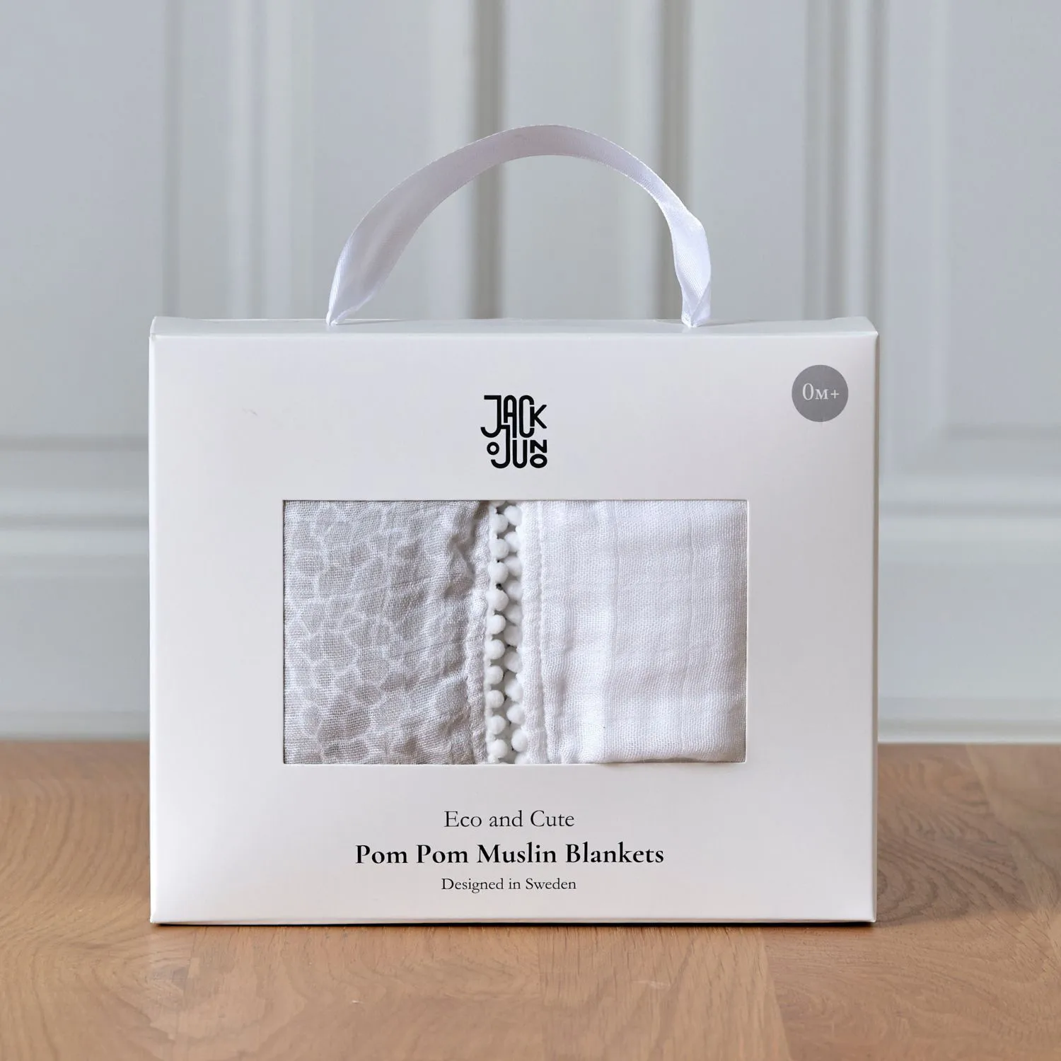 Pom Pom musselintæppe 120x120 cm 2-pak, Pearl & Giraffe gray Jack o Juno