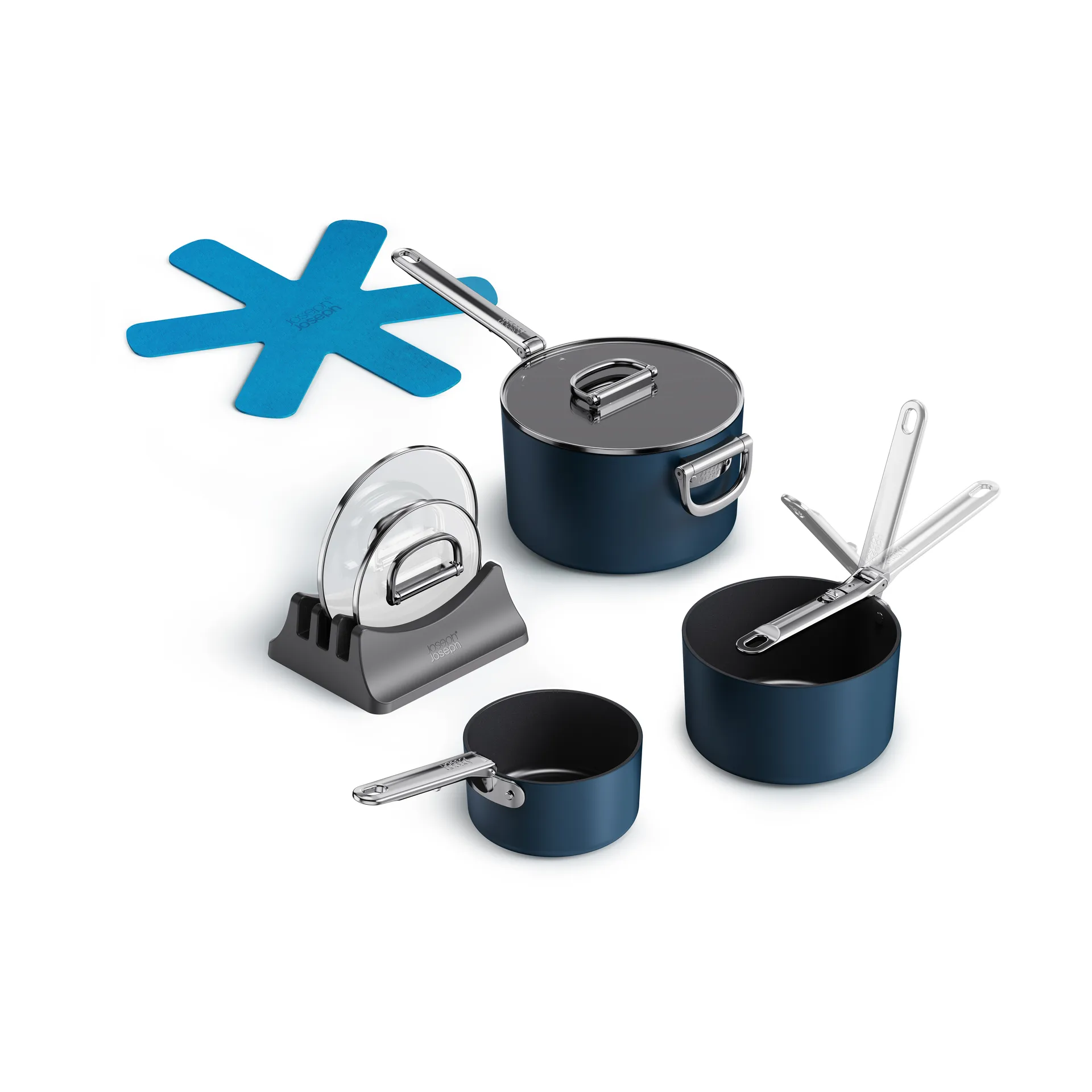 Space non stick gryde 8 dele, Blå Joseph Joseph