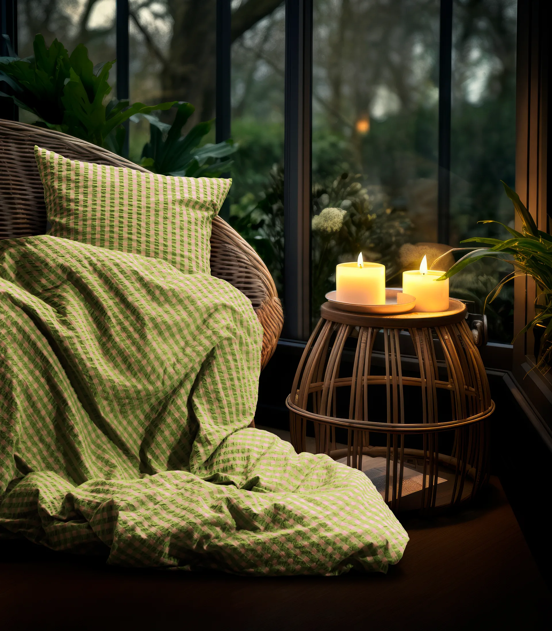 Bæk&Bølge sengesæt 150x210 cm, Grøn-Lyserød Juna