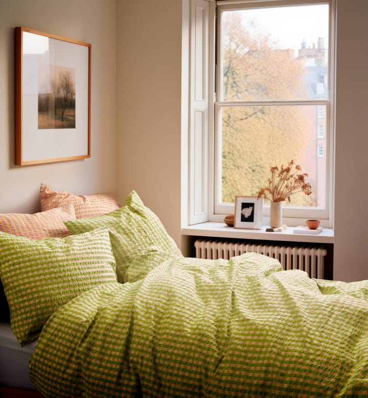 Bæk&Bølge sengesæt 220x220 cm - Grøn-Lyserød - Juna