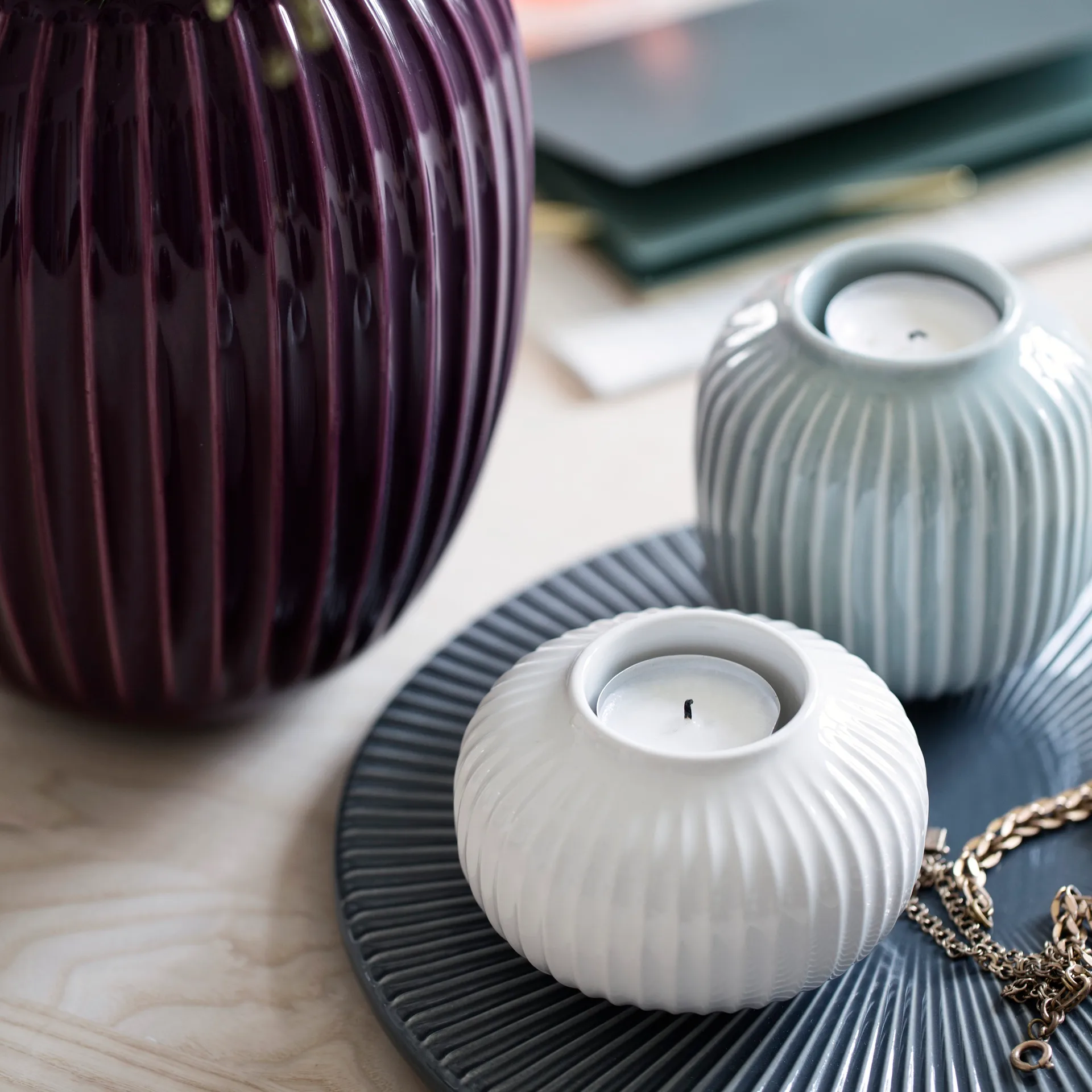 Hammershøi fyrfadsstage mellem, hvid Kähler