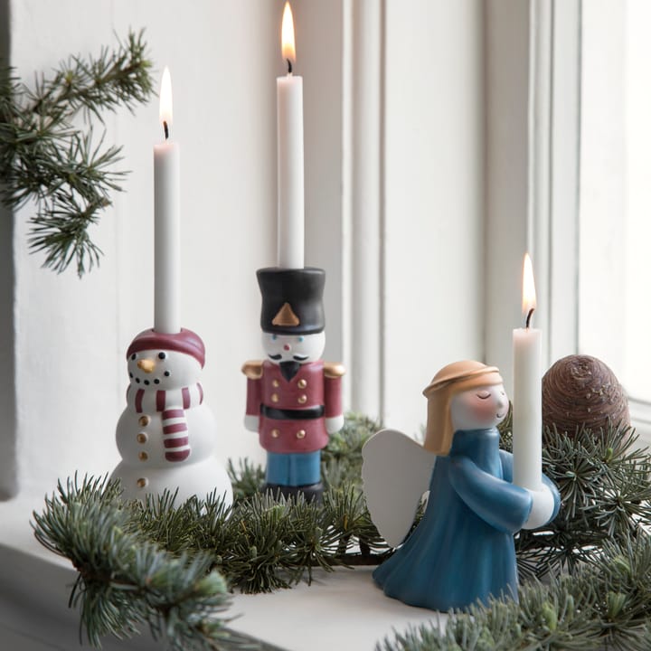 Kähler Christmas lysestage Snemand, Hvid-sort-rød Kähler