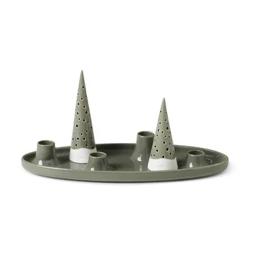 Nobili oval adventslysestage 33 cm - Grøn - Kähler