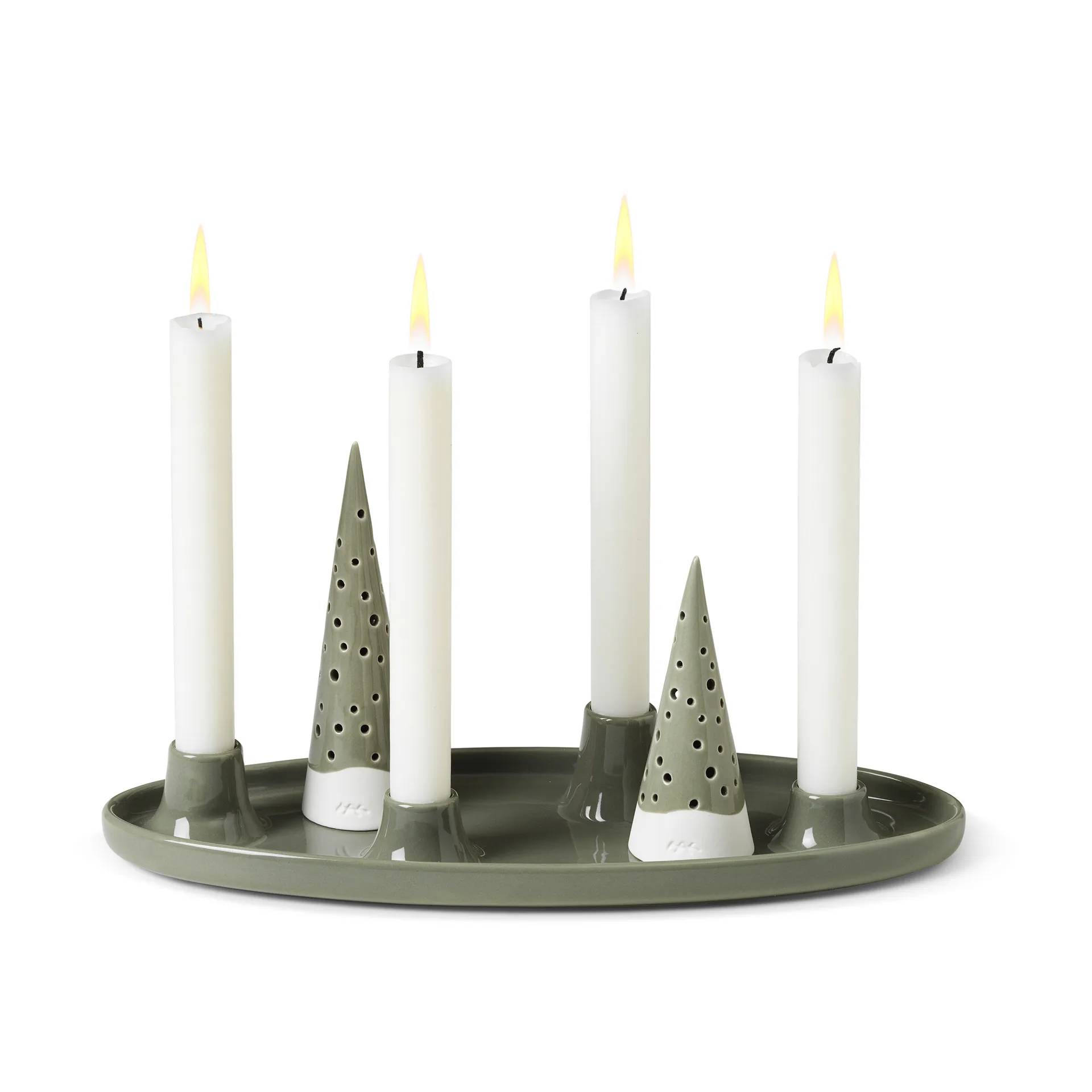 Nobili oval adventslysestage 33 cm, Grøn Kähler