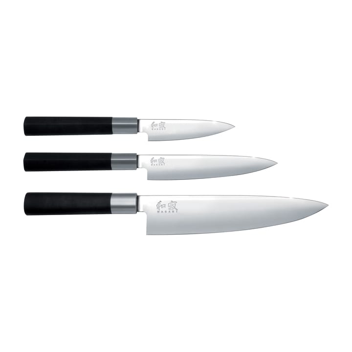 Kai Wasabi Black kokkekniv &amp; 2 universalknive sæt - 3 dele - Kai
