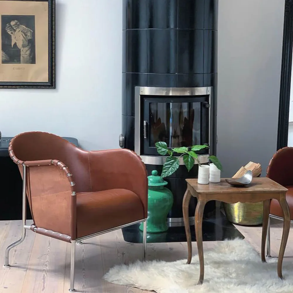 Bruno lænestol, Kærnelæder cognac-krom Källemo