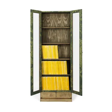 National Geographic 25 år bogskab - Grøn/messing-linnedstof-2 skuffer - Källemo