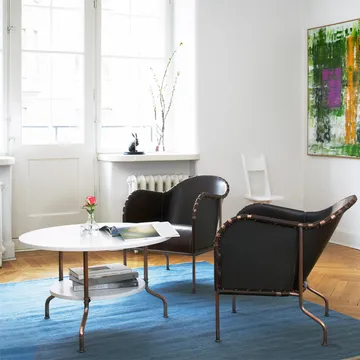 Sven sofabord - Sortlaseret ask-kobberbehandlet stativ, Ø80 cm - Källemo