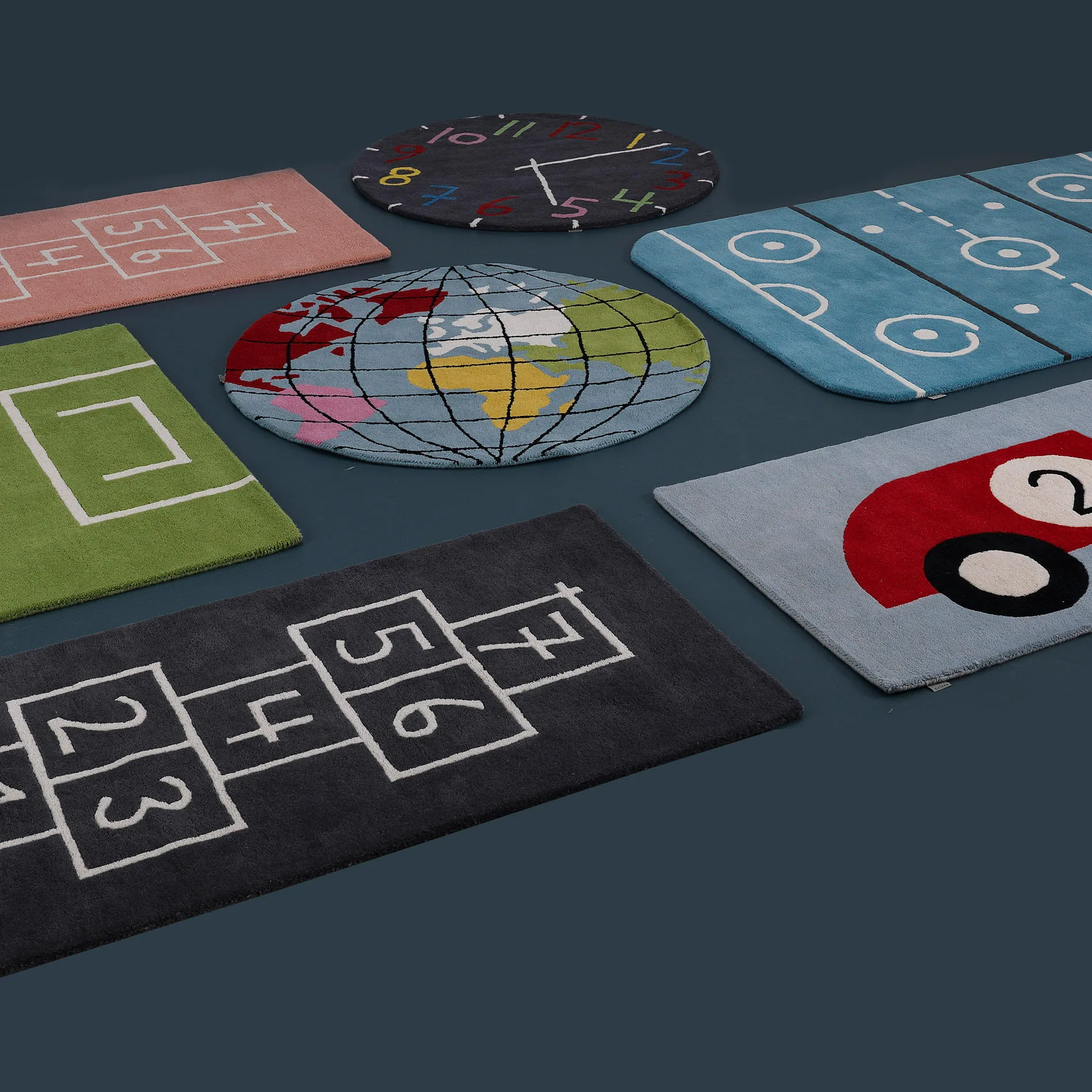 Earth tæppe Ø130 cm, Blå Kateha