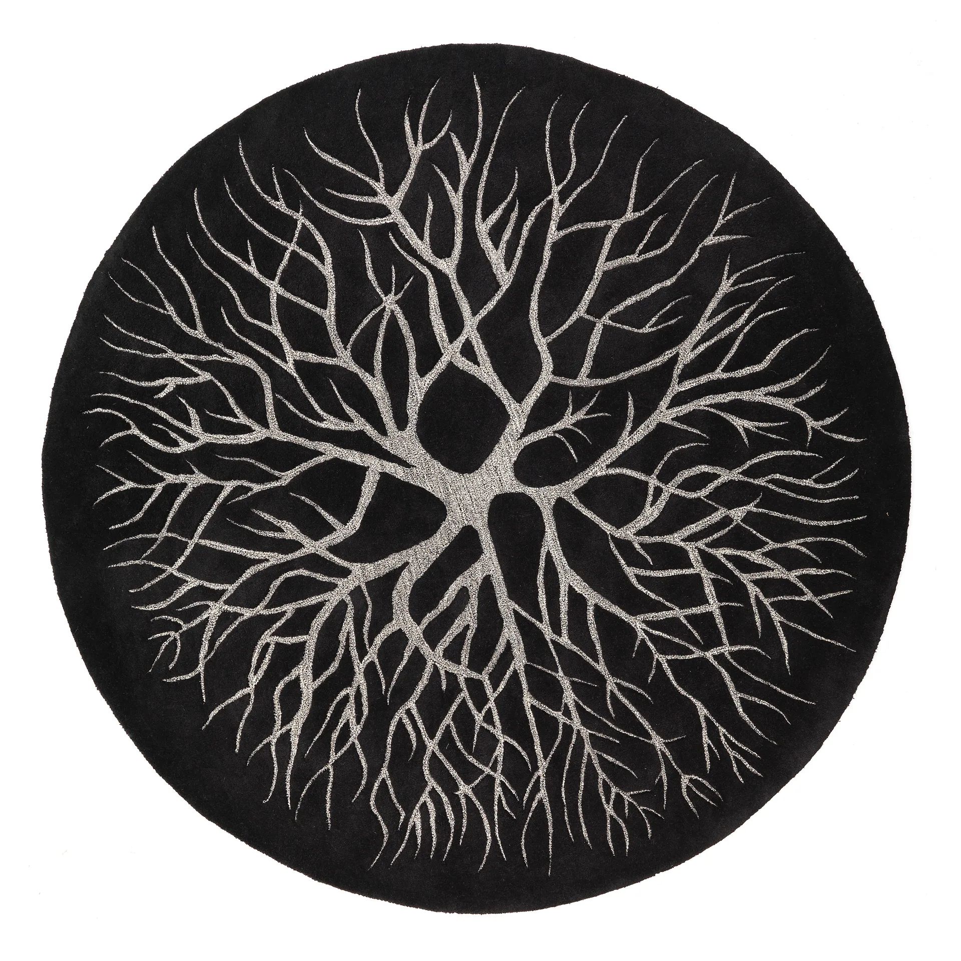 Fuglerede håndvævet tæppe Ø 220 cm, Charcoal Kateha