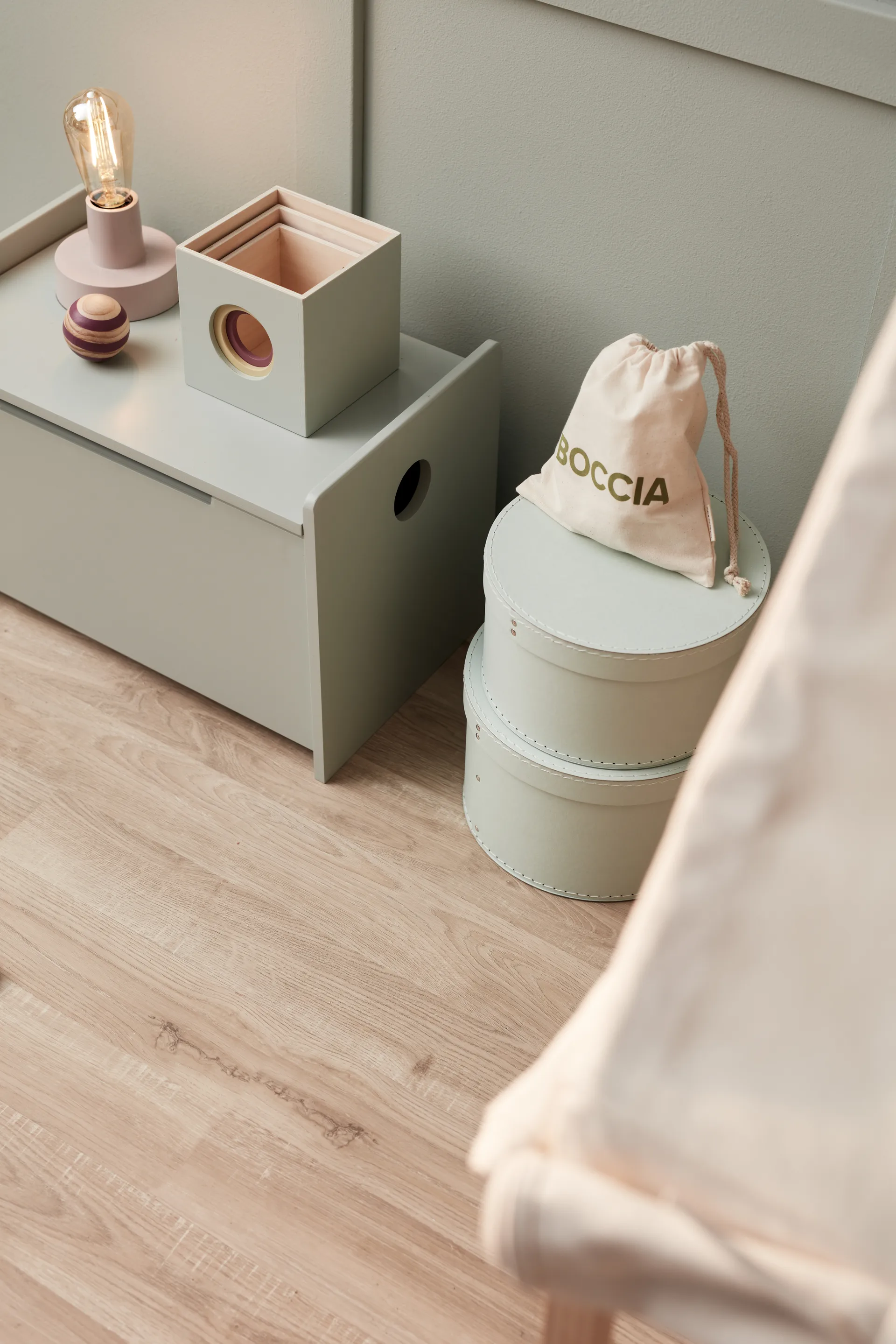 Kid's Base opbevaringsboks rund 2 dele, Lysegrøn Kid's Concept