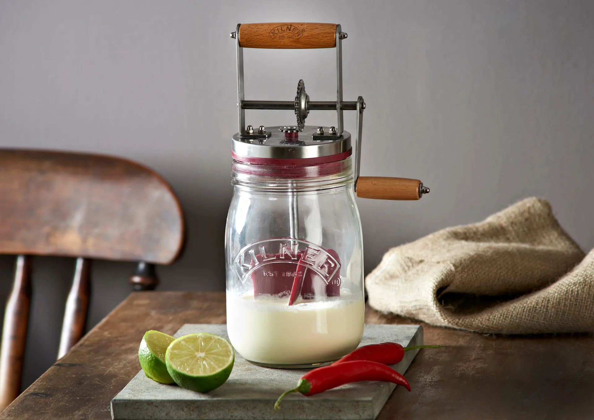 Kilner smørkærner, Klar-rød, 1 l Kilner