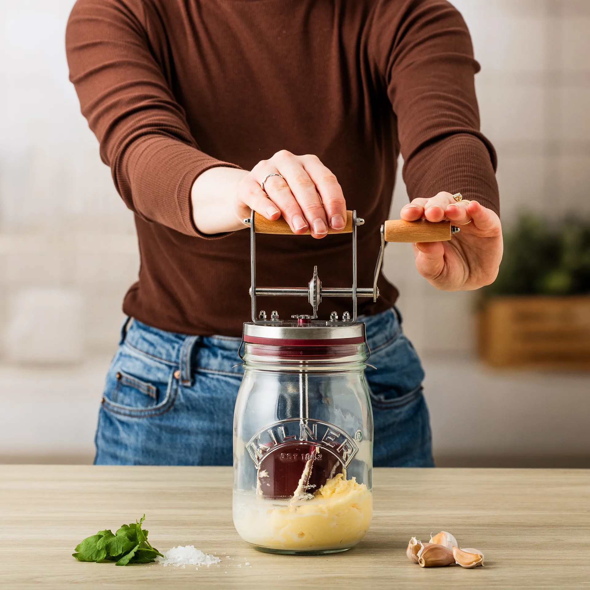 Kilner smørkærner, Klar-rød, 1 l Kilner