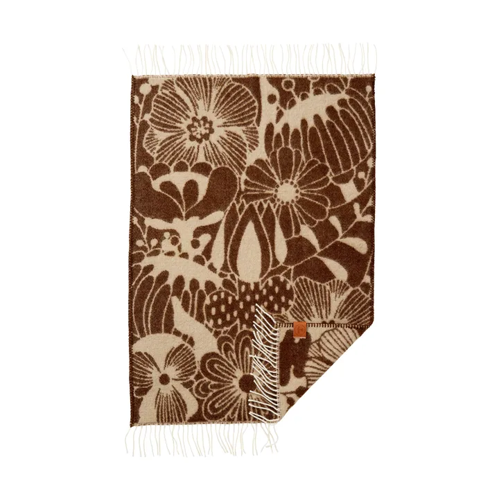Blomranka børneplaid - Brown-beige, 65x110 cm - Klippan Yllefabrik