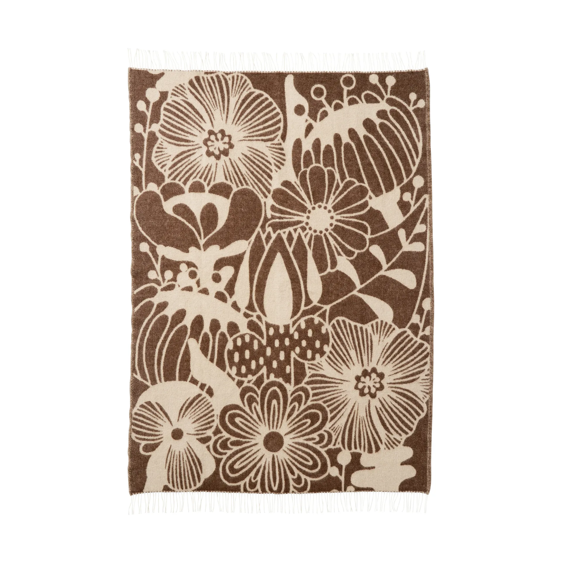 Blomranke uldplaid, Brown-beige, 130x200 cm Klippan Yllefabrik
