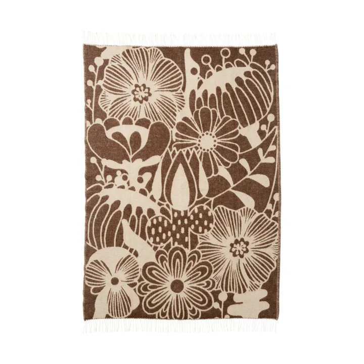 Blomranke uldplaid - Brown-beige, 130x200 cm - Klippan Yllefabrik