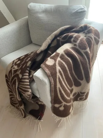 Blomranke uldplaid - Brown-beige, 130x200 cm - Klippan Yllefabrik