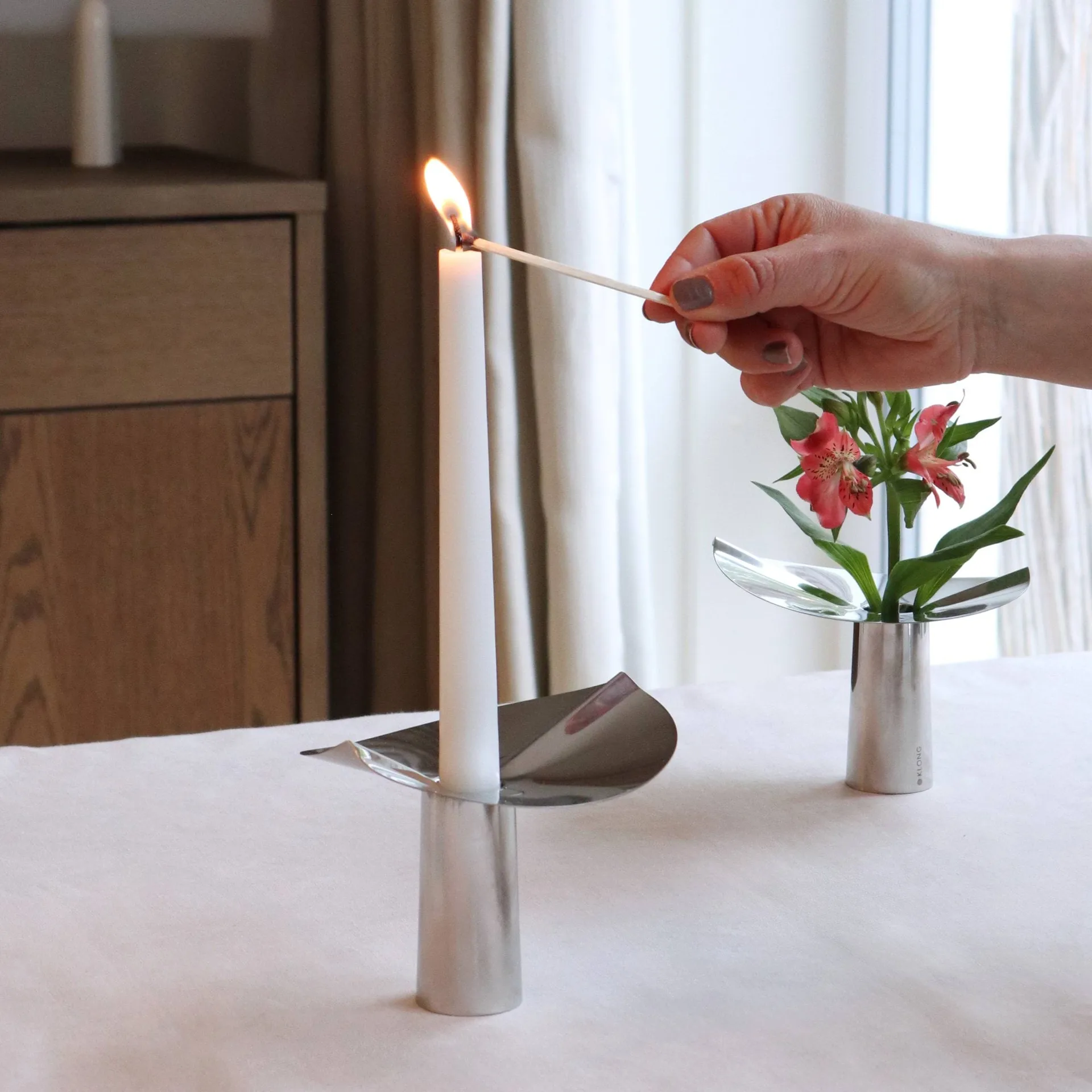 Löv vase-fyrfadsholder, Rustfrit stål. 10 cm KLONG