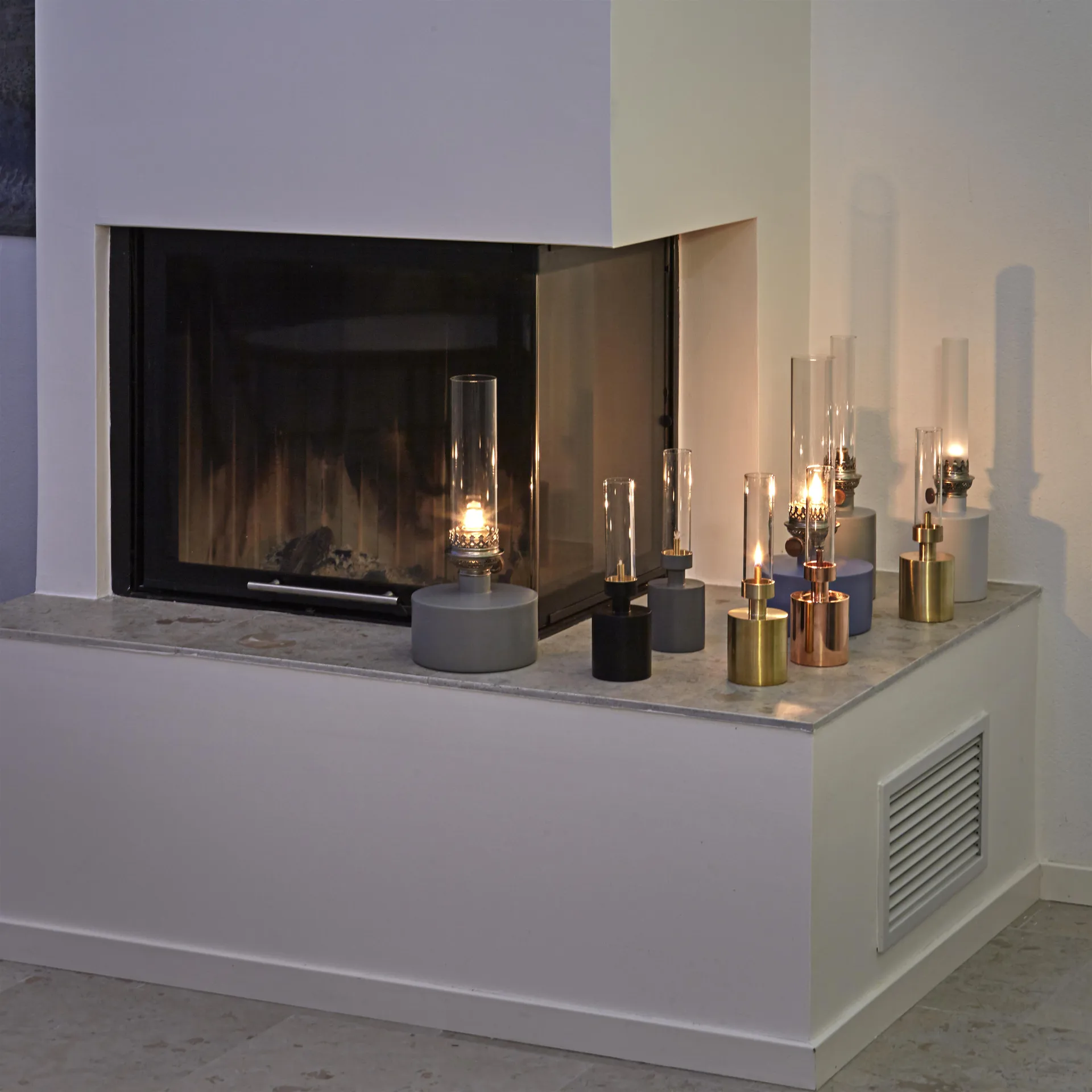 Patina olielampe, stor, grå KLONG