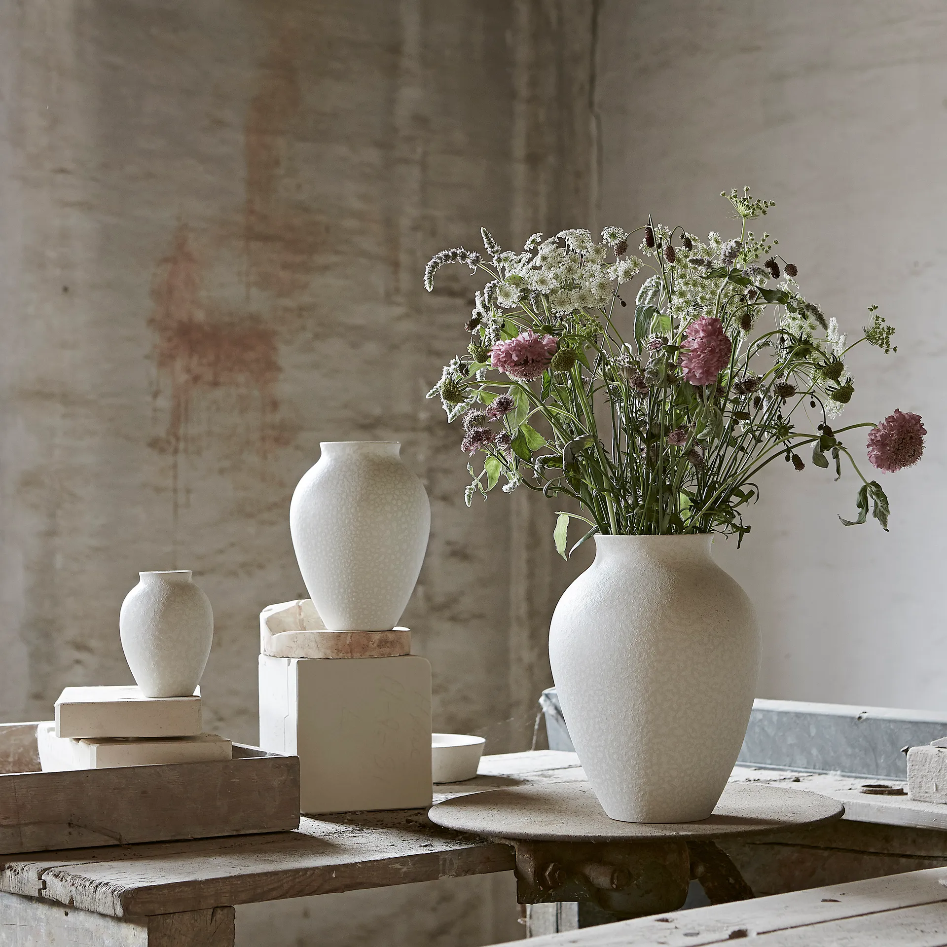 Knabstrup vase 35 cm, Hvid Knabstrup Keramik