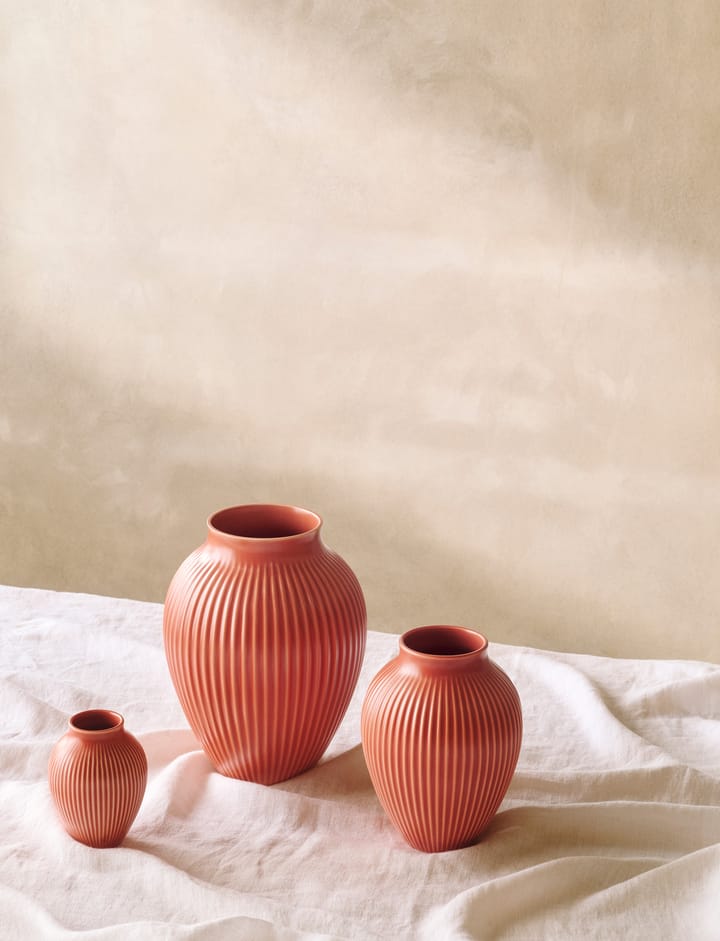 Knabstrup vase riflet 20 cm, Coral Knabstrup Keramik