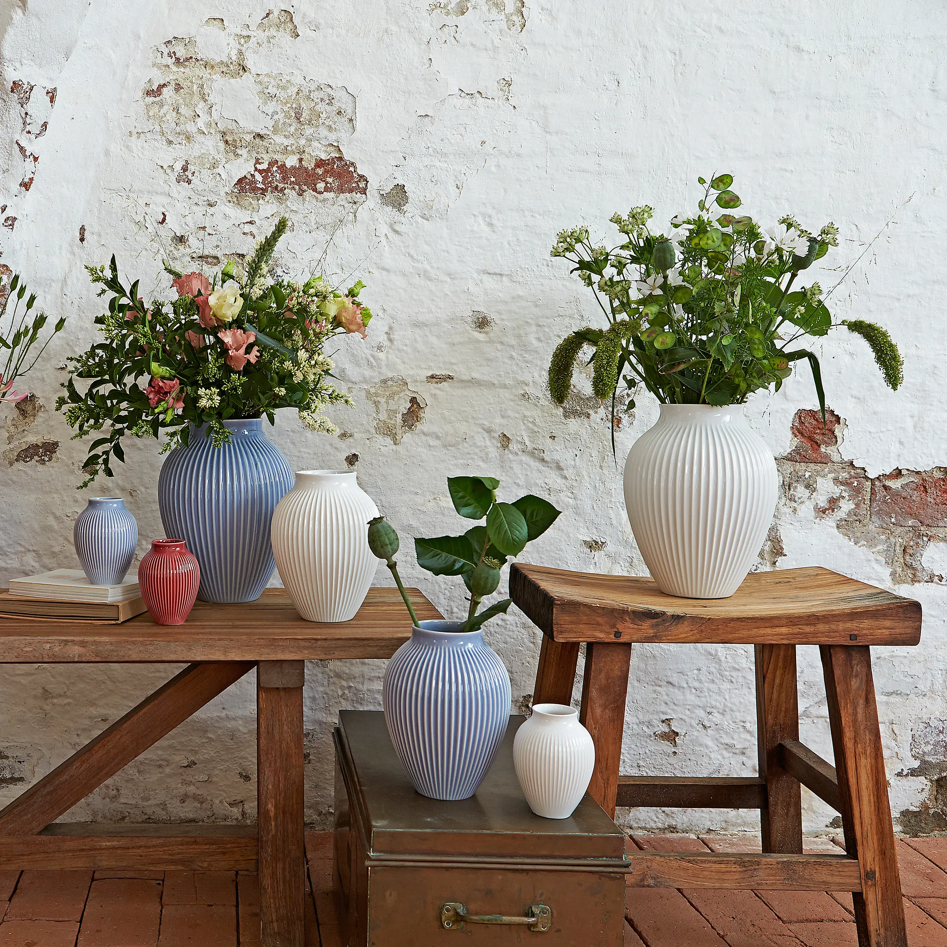 Knabstrup vase riflet 20 cm, Lavendelblå Knabstrup Keramik