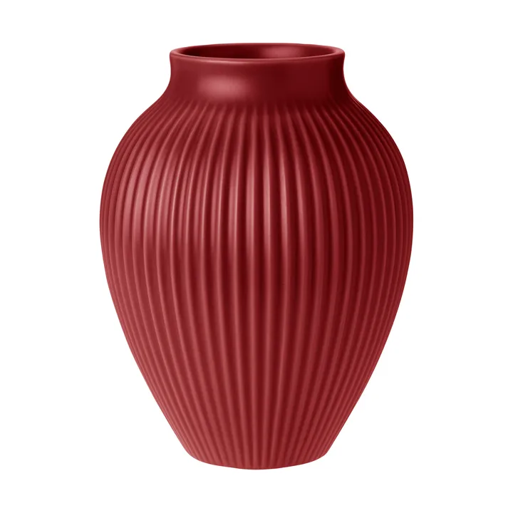 Knabstrup vase riflet 20 cm - Soft cherry red - Knabstrup Keramik