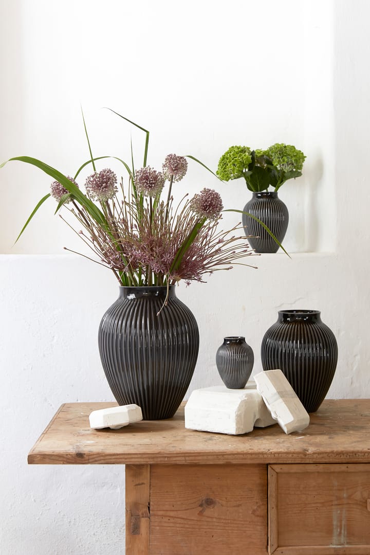 Knabstrup vase riflet 20 cm - Sort - Knabstrup Keramik