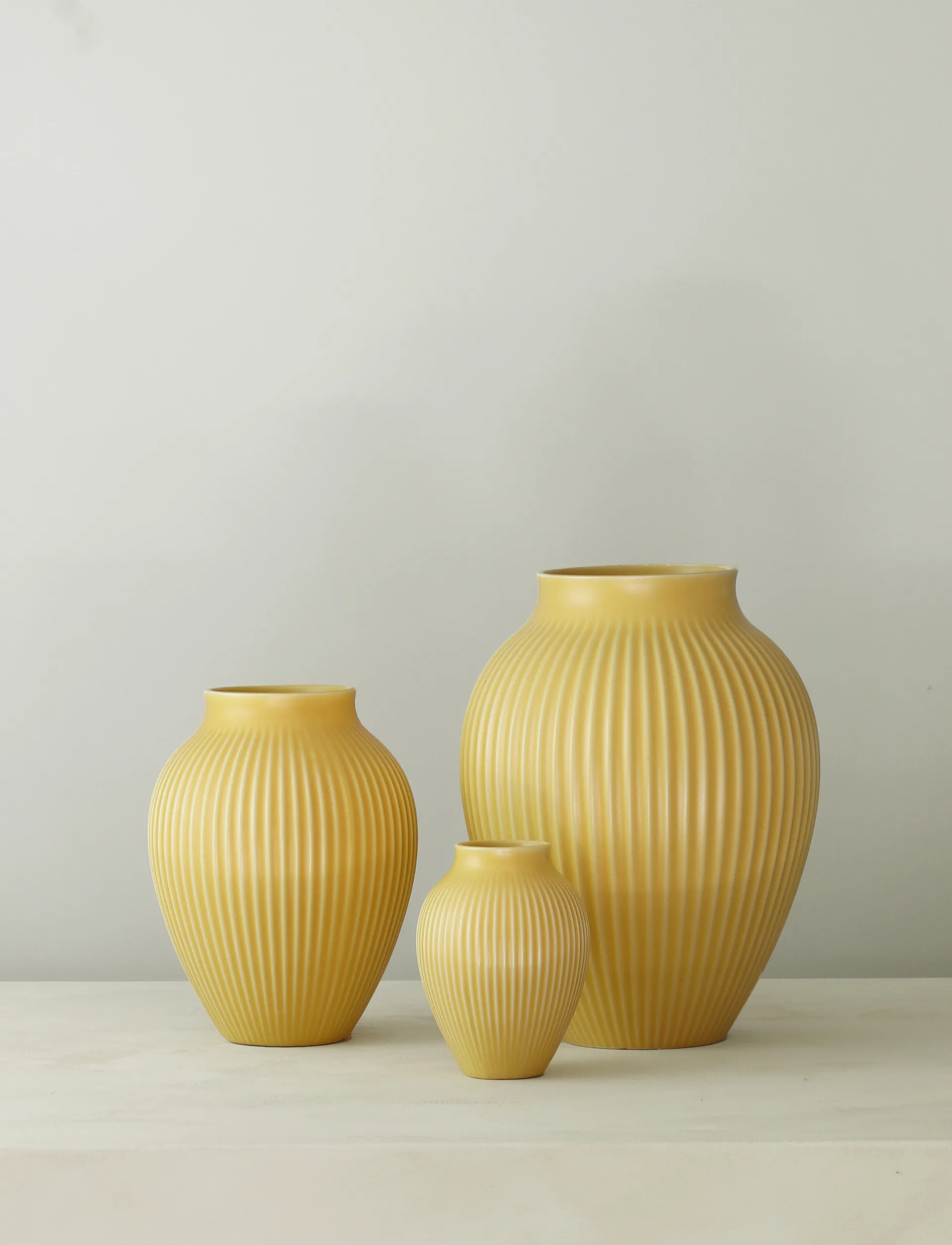 Knabstrup vase riflet 20 cm, Yellow Knabstrup Keramik