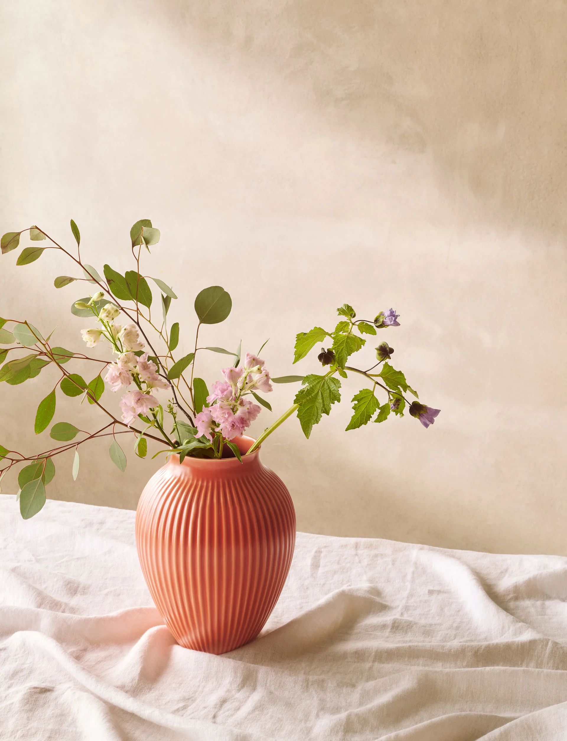 Knabstrup vase riflet 27 cm, Coral Knabstrup Keramik