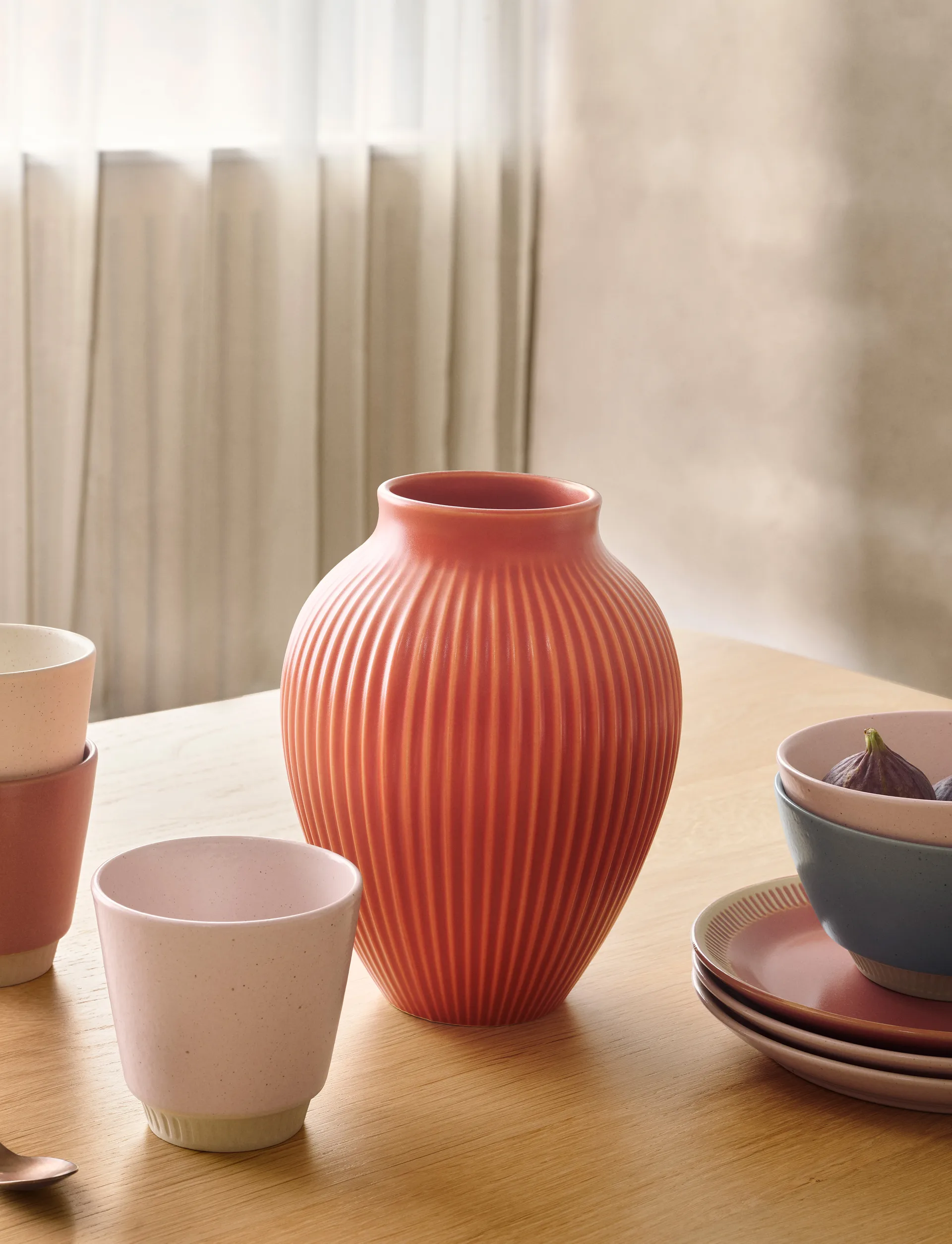 Knabstrup vase riflet 27 cm, Coral Knabstrup Keramik