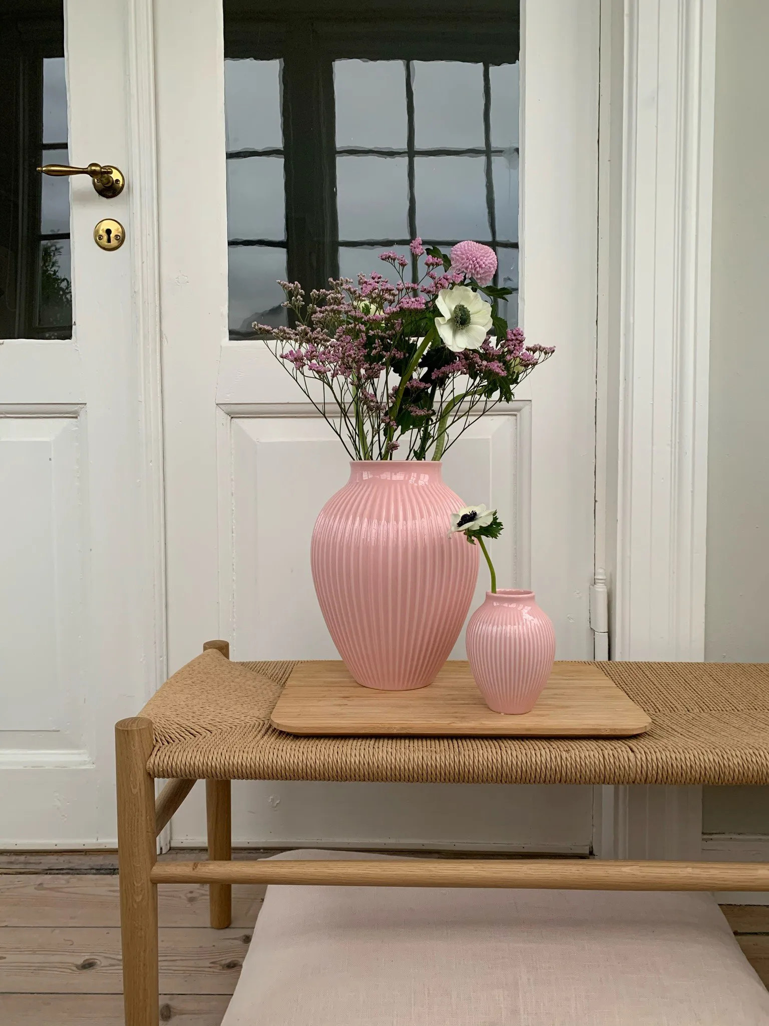 Knabstrup vase riflet 27 cm, Lyserød Knabstrup Keramik