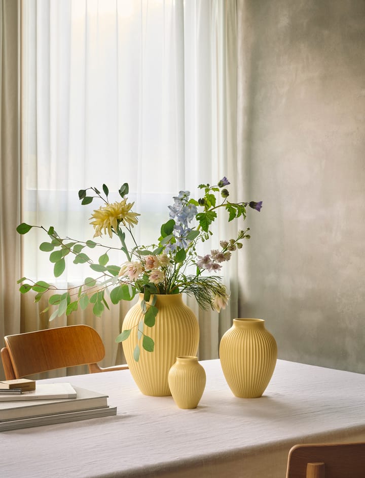 Knabstrup vase riflet 27 cm, Yellow Knabstrup Keramik
