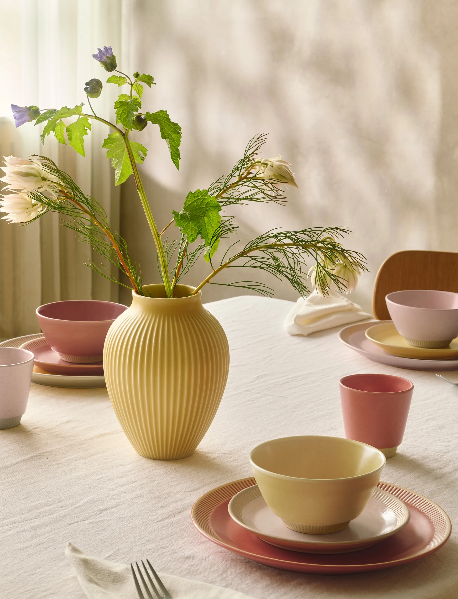 Knabstrup vase riflet 27 cm, Yellow Knabstrup Keramik