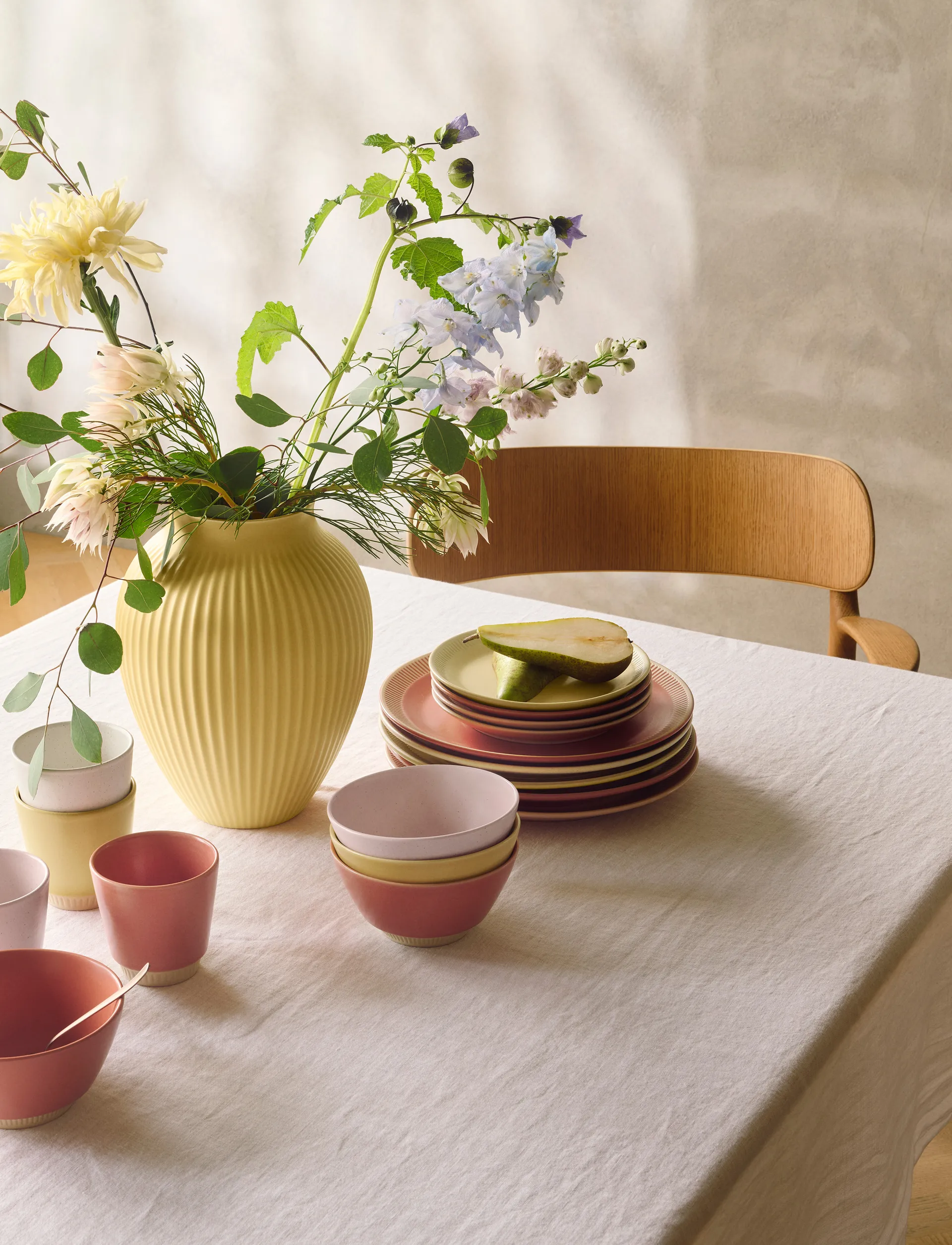 Knabstrup vase riflet 27 cm, Yellow Knabstrup Keramik