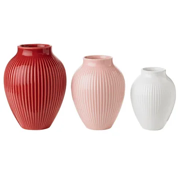 Knabstrup vase riflet 3-pak - Bordeaux/Lyserød/Hvid - Knabstrup Keramik