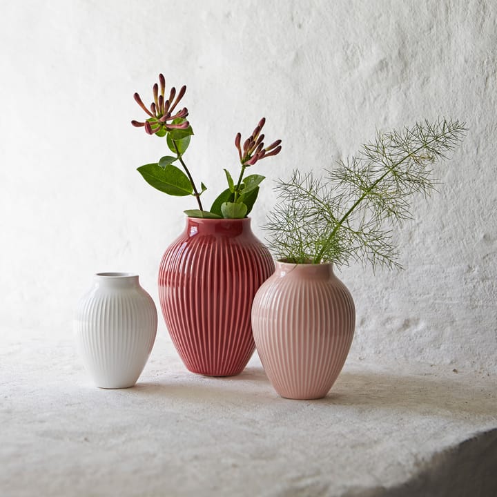 Knabstrup vase riflet 3-pak - Bordeaux/Lyserød/Hvid - Knabstrup Keramik